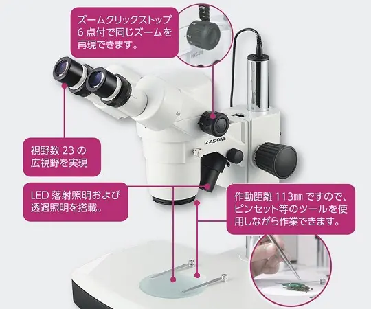 3-6690-01 LEDズーム実体顕微鏡 双眼 7.5～50× SZM223B | 研究・実験